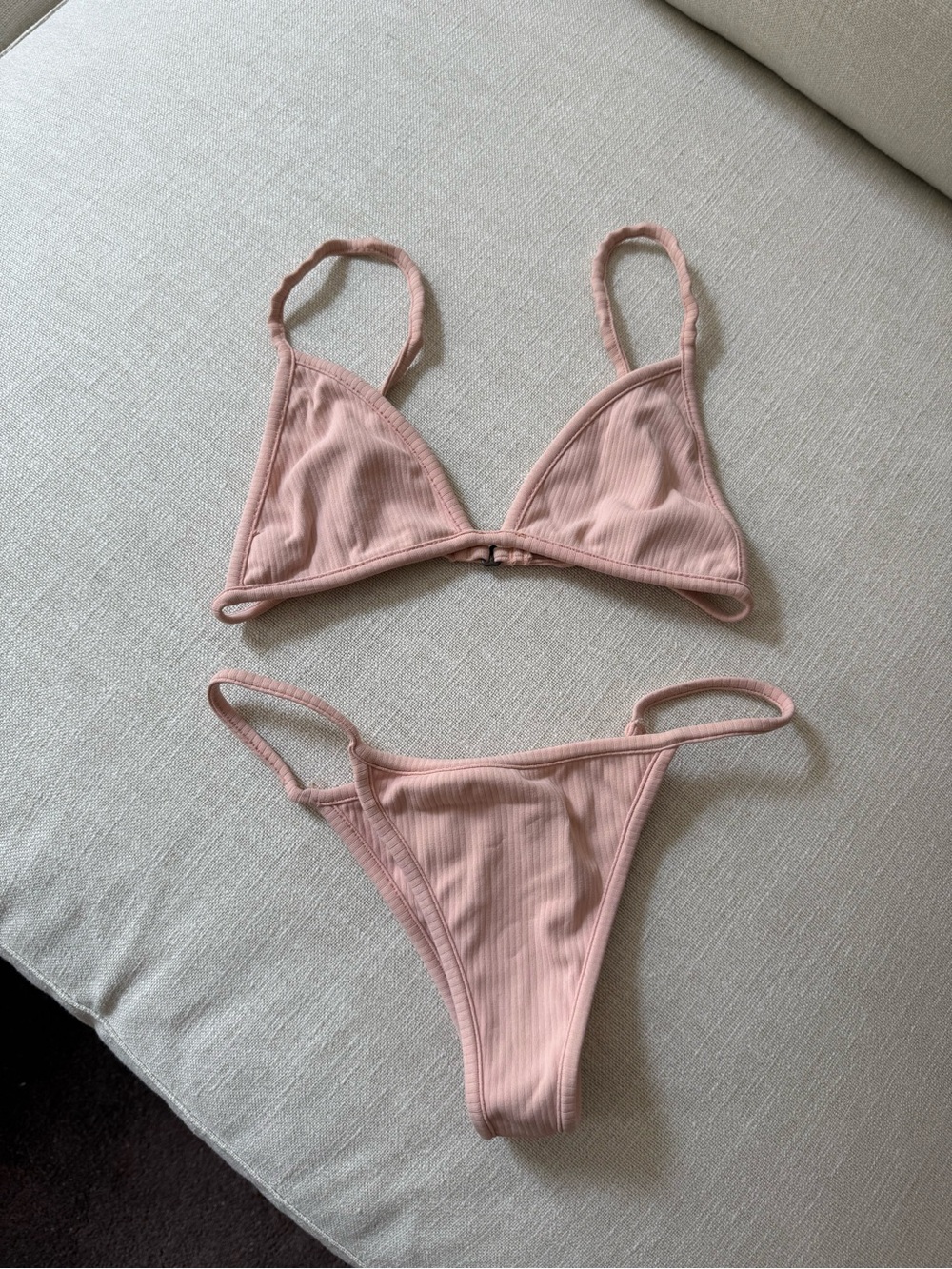Ribbed Triangle Bikini Set in Dusty Pink